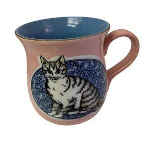 Collectible‎ Coffee Cup Mug Cat Sitting 8 oz Pink Blue Floral 4" x 3"